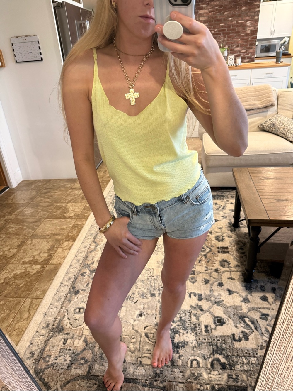 Anthropologie Light Yellow Ribbed V-Neck Camisole